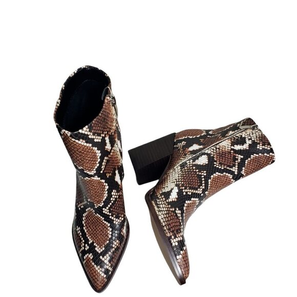 Nine West Womens Brown Snake Print Slip On Pointed Toe Zip Booties Boots Sz 5 M - Picture 5 of 9
